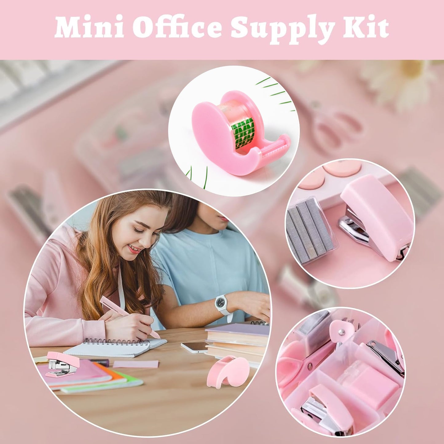 Mini Office Stationery Kit Includes Stapler Scissors Paper Clips Tape Dispenser Transparent Tape And Stapler