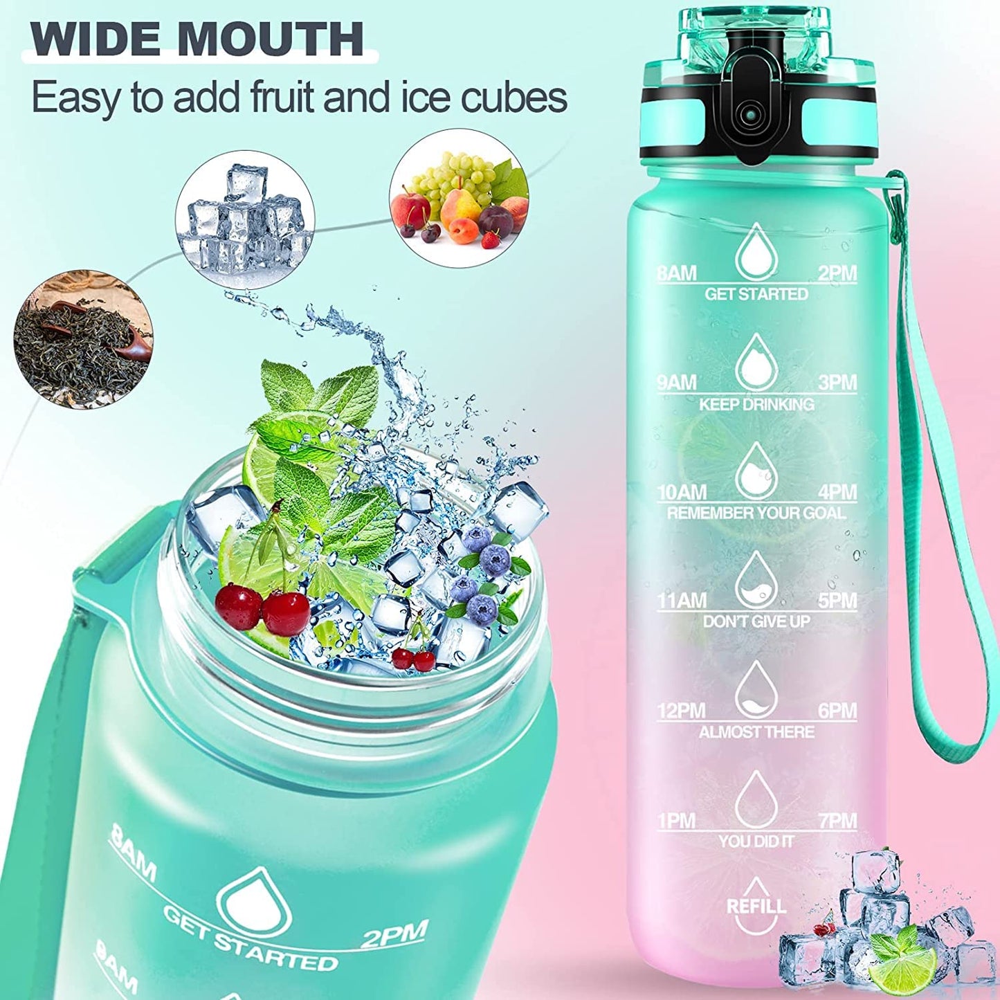 Motivational Water Bottle With Straw