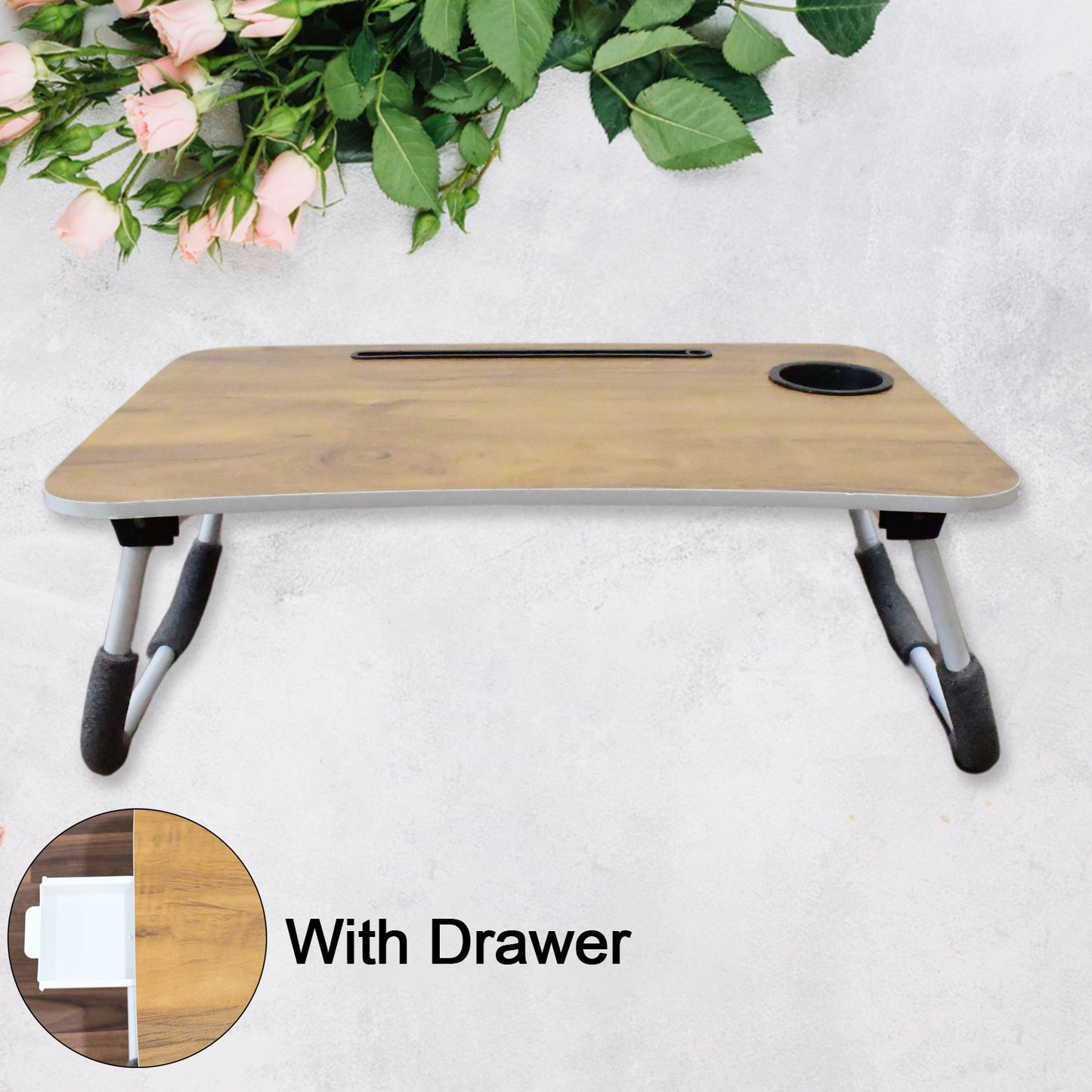 Multi-purpose Laptop Desk For Study And Reading With Foldable Cupholder Drawer (1 Pc 5838 Cm)