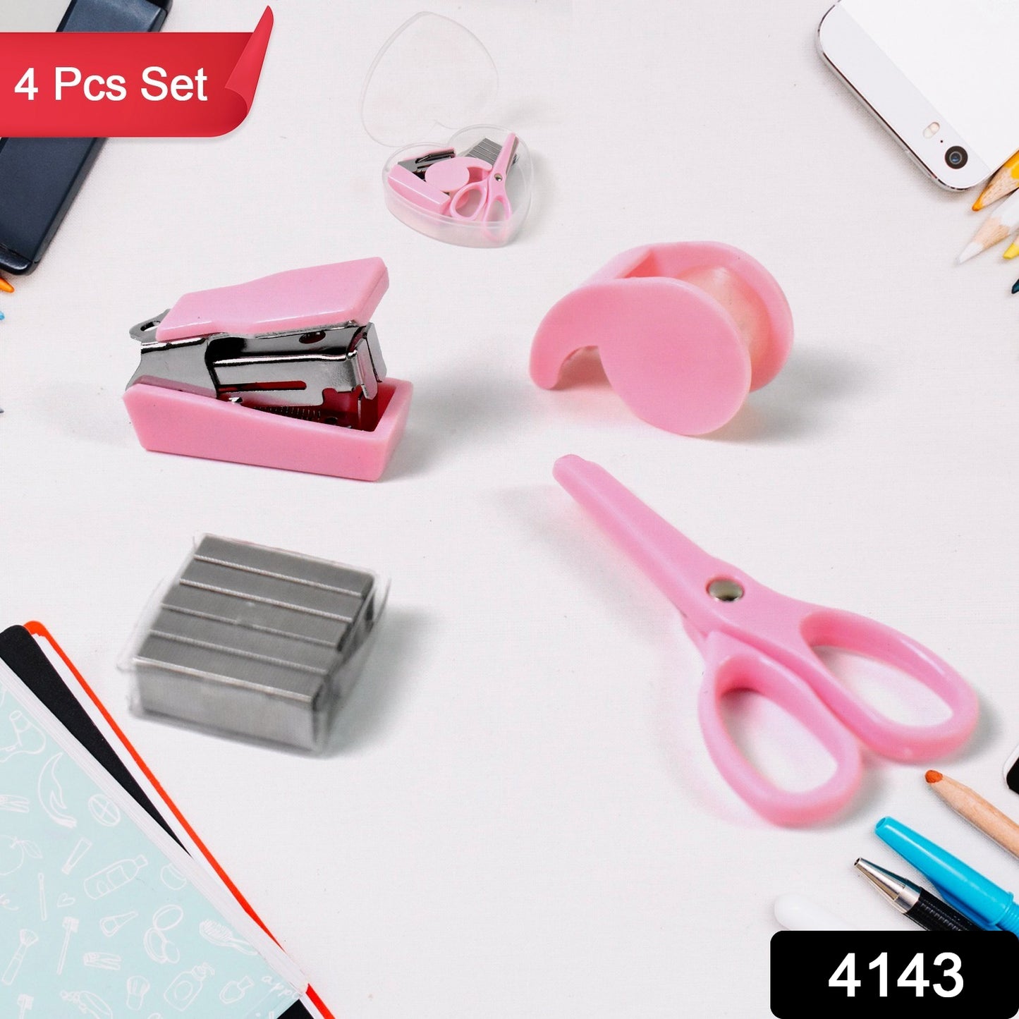 Mini Office Stationery Kit Includes Stapler Scissors Paper Clips Tape Dispenser Transparent Tape And Stapler