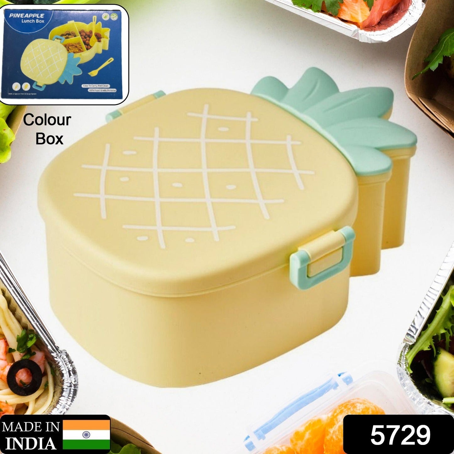 Kids Lunch Box Cute Pineapple Shaped Bento Box With Fork Spoon Snack Candy Container Microwave Portable
