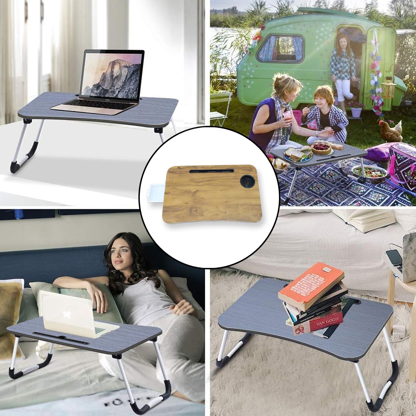 Multi-purpose Laptop Desk For Study And Reading With Foldable Cupholder Drawer (1 Pc 5838 Cm)