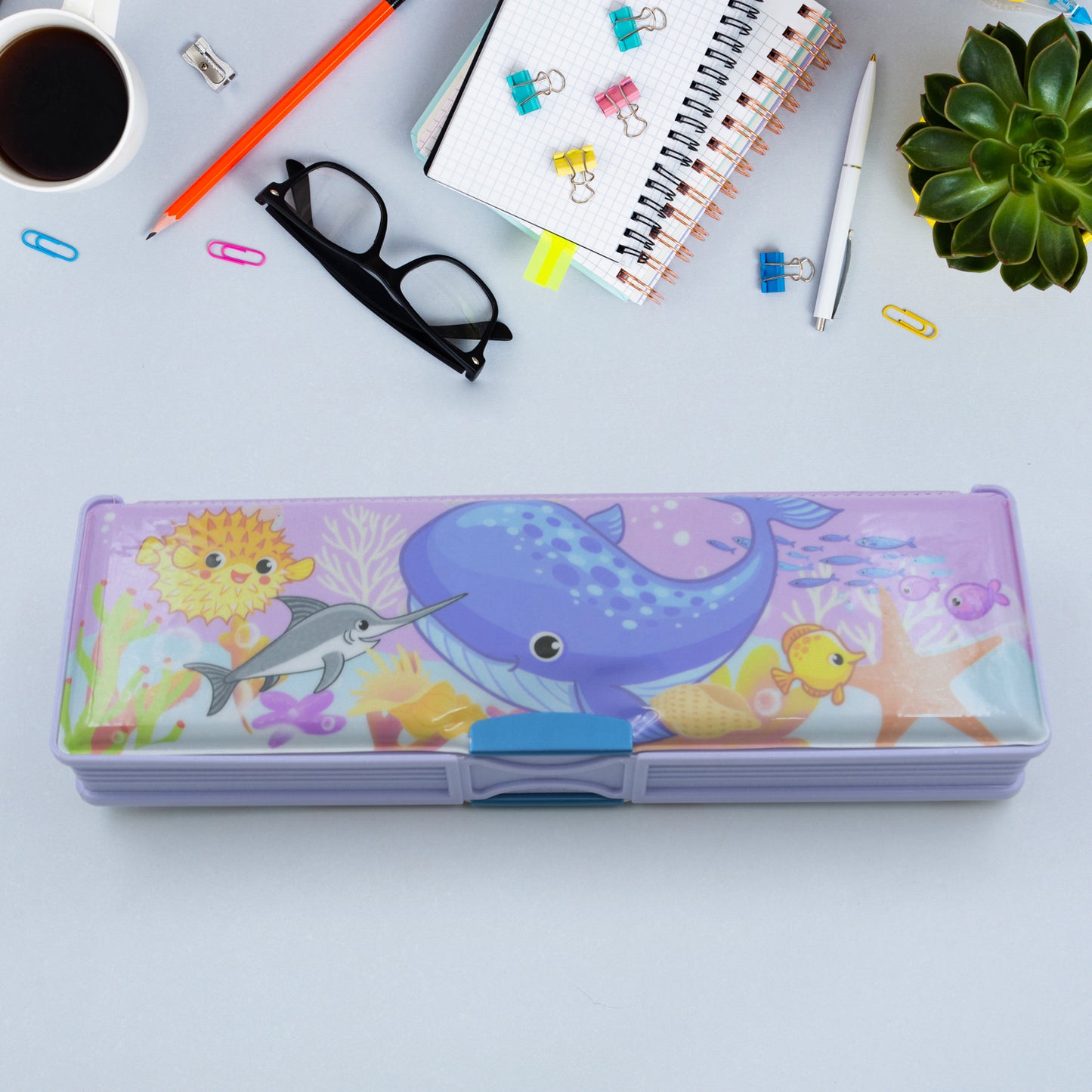Multipurpose Compass Box Plastic Double Deck Pencil Case With 2 Compartments Supplies Utility