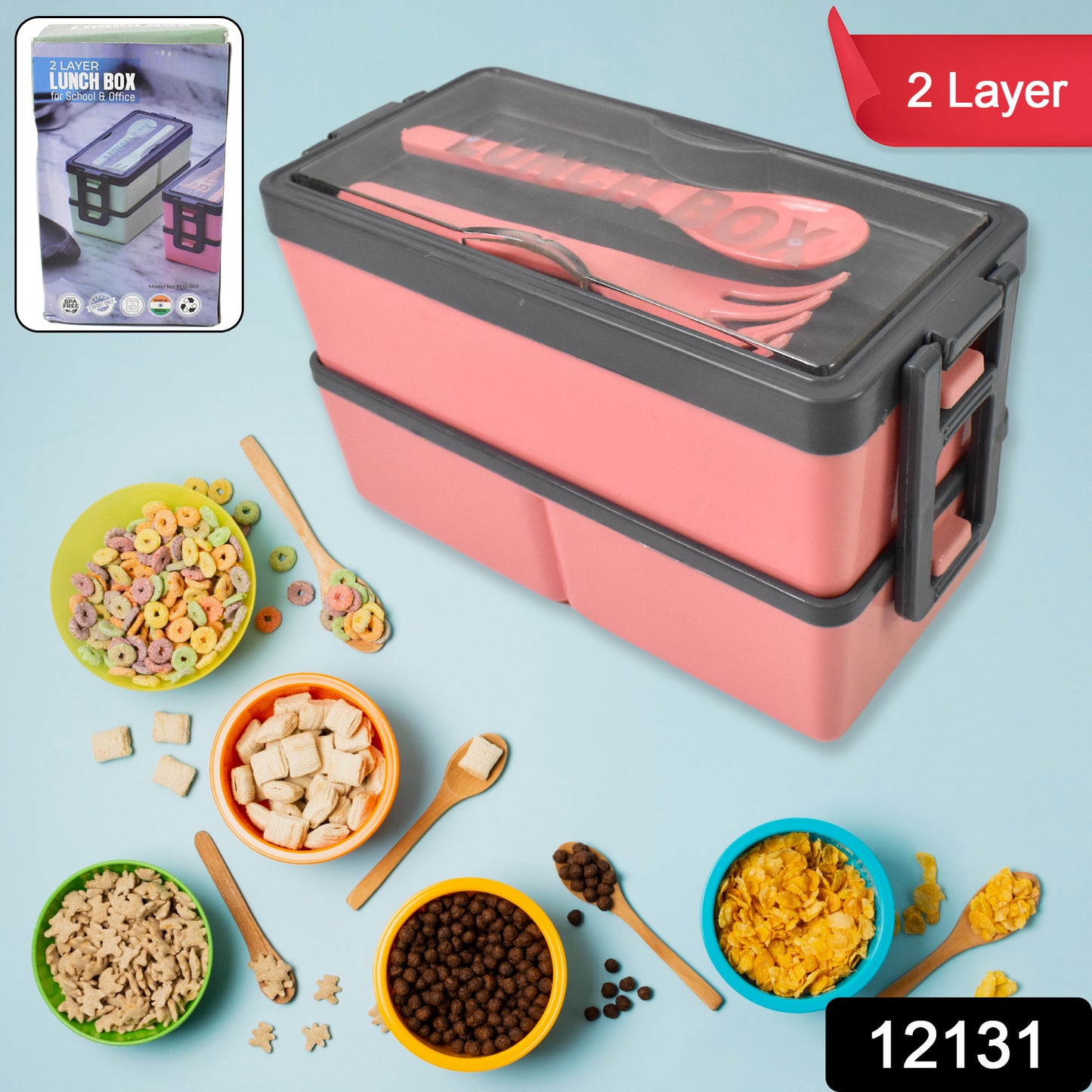 Plastic 3 Layer Leak Proof 3 Compartment Lunch Box For Office (1 Pc)