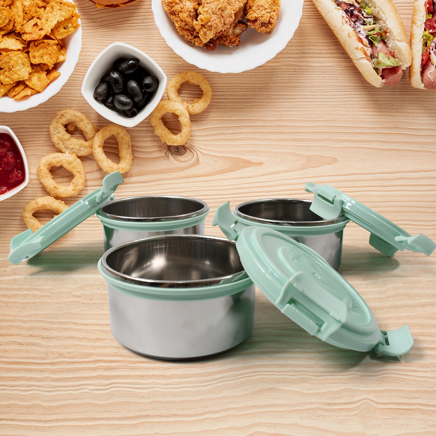 4in1 lunch Box 3 Stainless Steel Containers 300 Ml