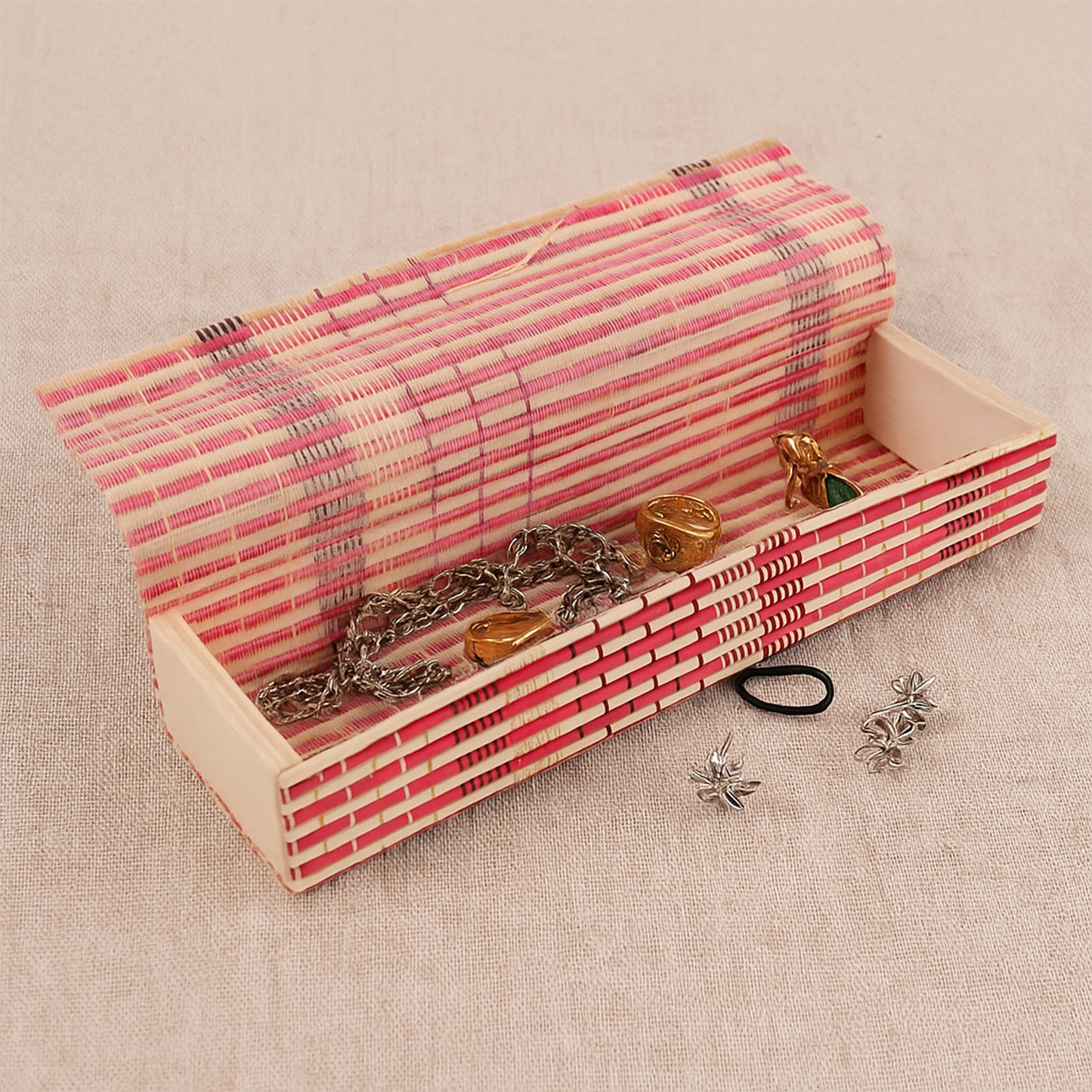 Multi-purpose Handcrafted Bamboo Mat Style Pen Pencil Makeup Box (1 Pc)