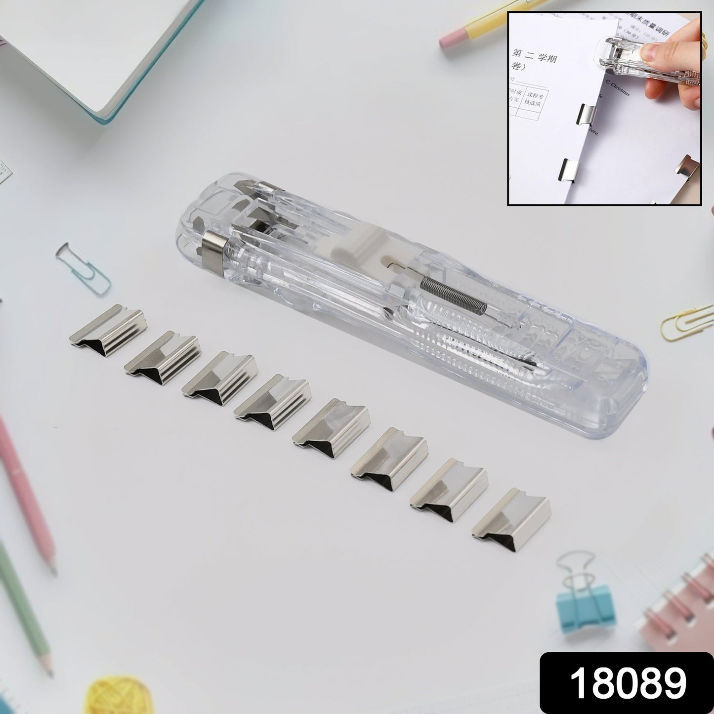 Portable Paper Clamp With 8 Pcs Clip Dispenser (1 Set)