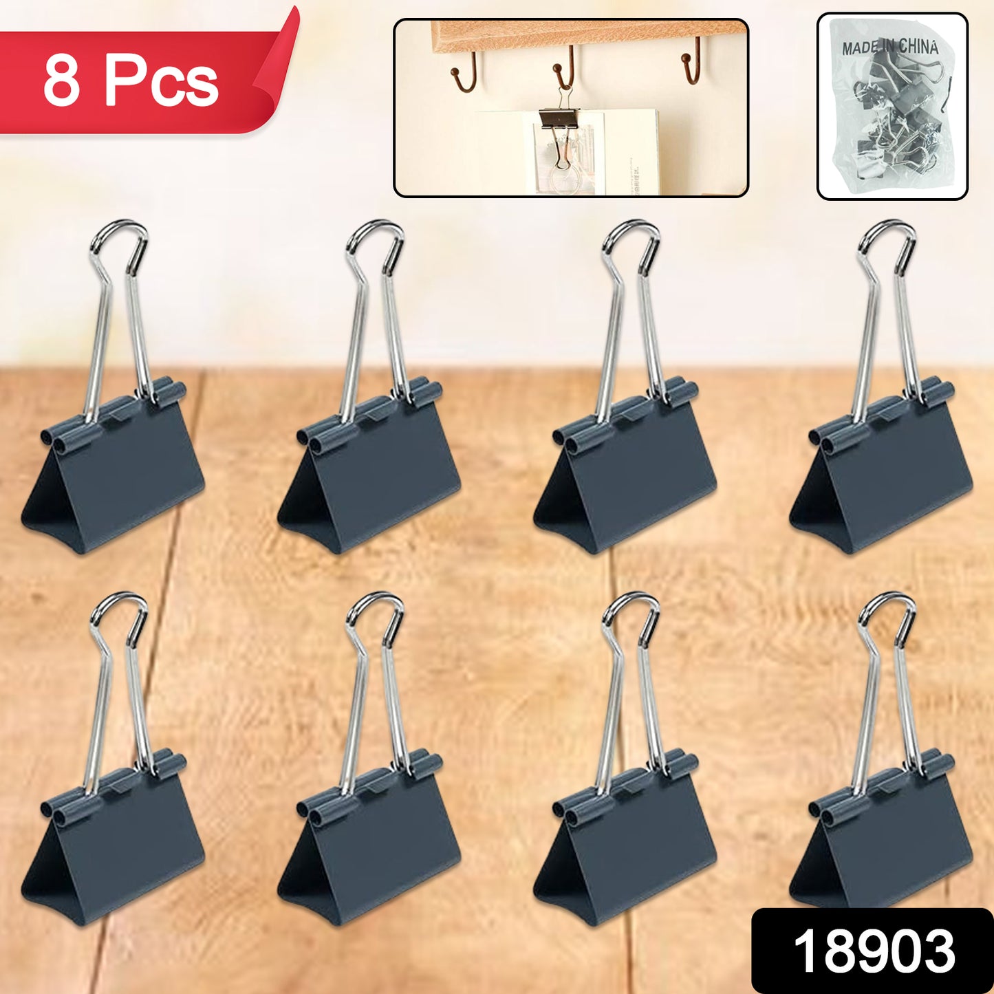 Paper Holding Binder Clips Paper Clips (8 Pcs Set Mix Color)