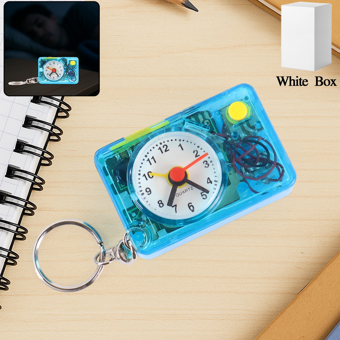 Mini Alarm Clock Keychain 1pc Portable Quartz Analog Clock Key Ring