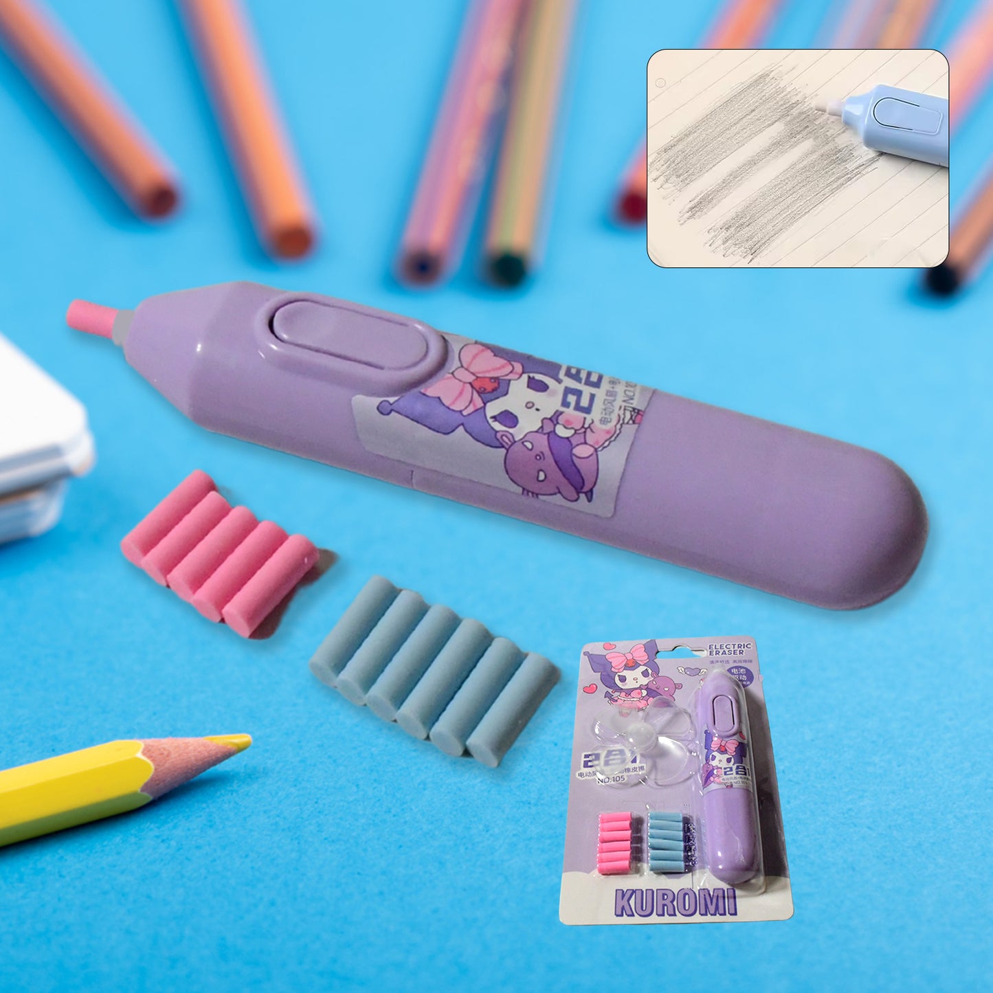 Electric Eraser Kit Automatic Pencil Eraser Battery Operated With 10 Eraser Refills (Battery Not Included)