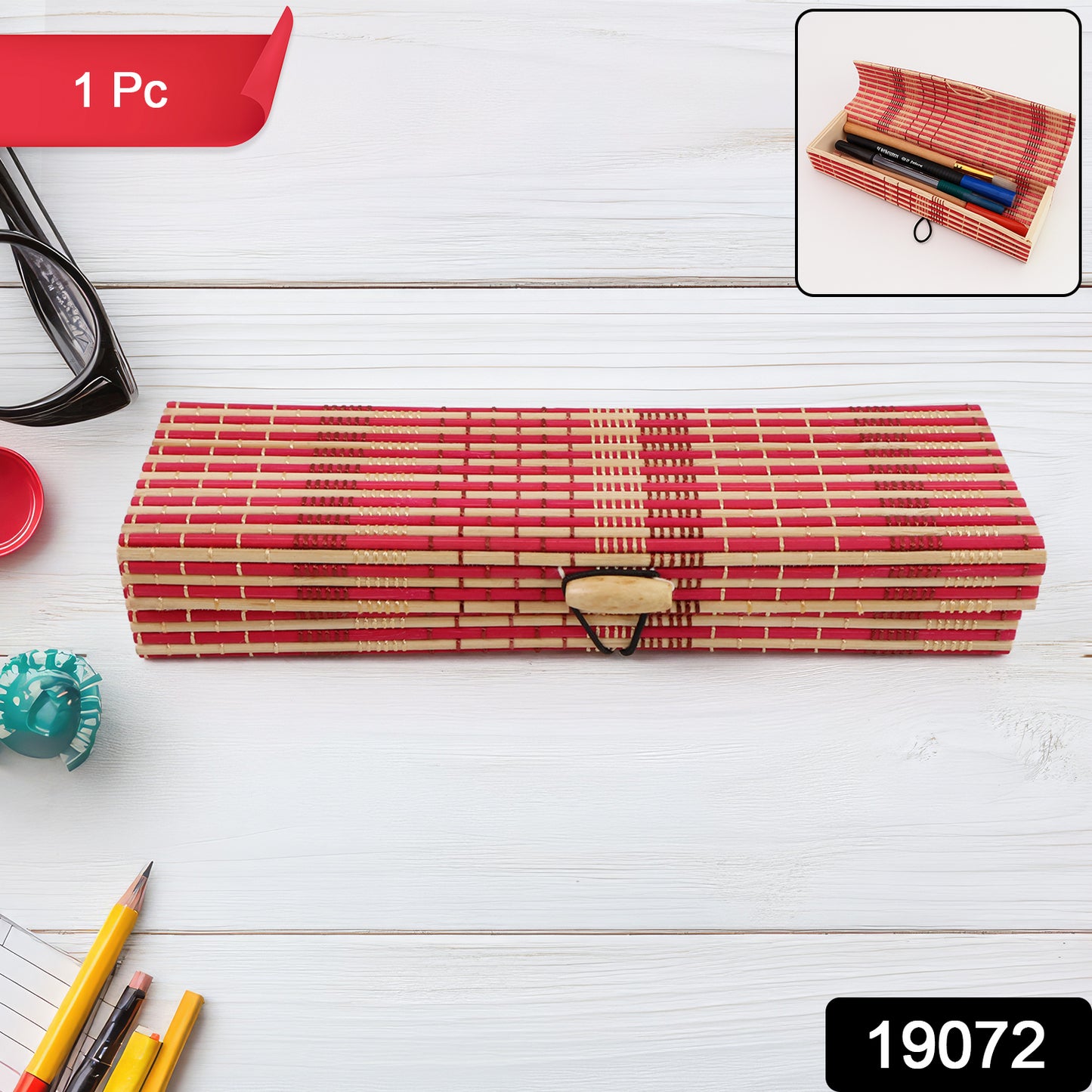 Multi-purpose Handcrafted Bamboo Mat Style Pen Pencil Makeup Box (1 Pc)