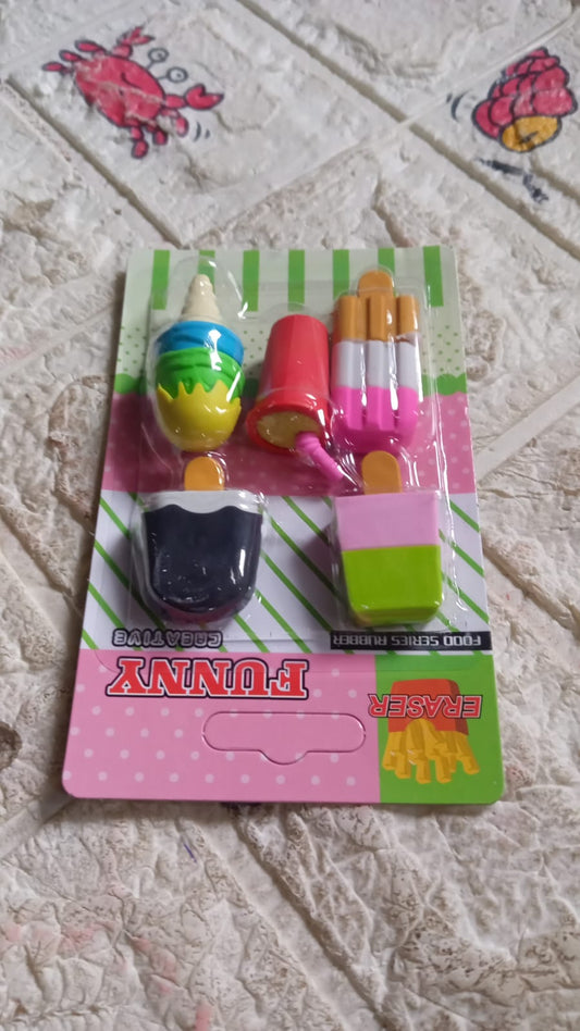 Stationary Kit Fancy Stylish Colorful Erasers ( 5 Pc Set)