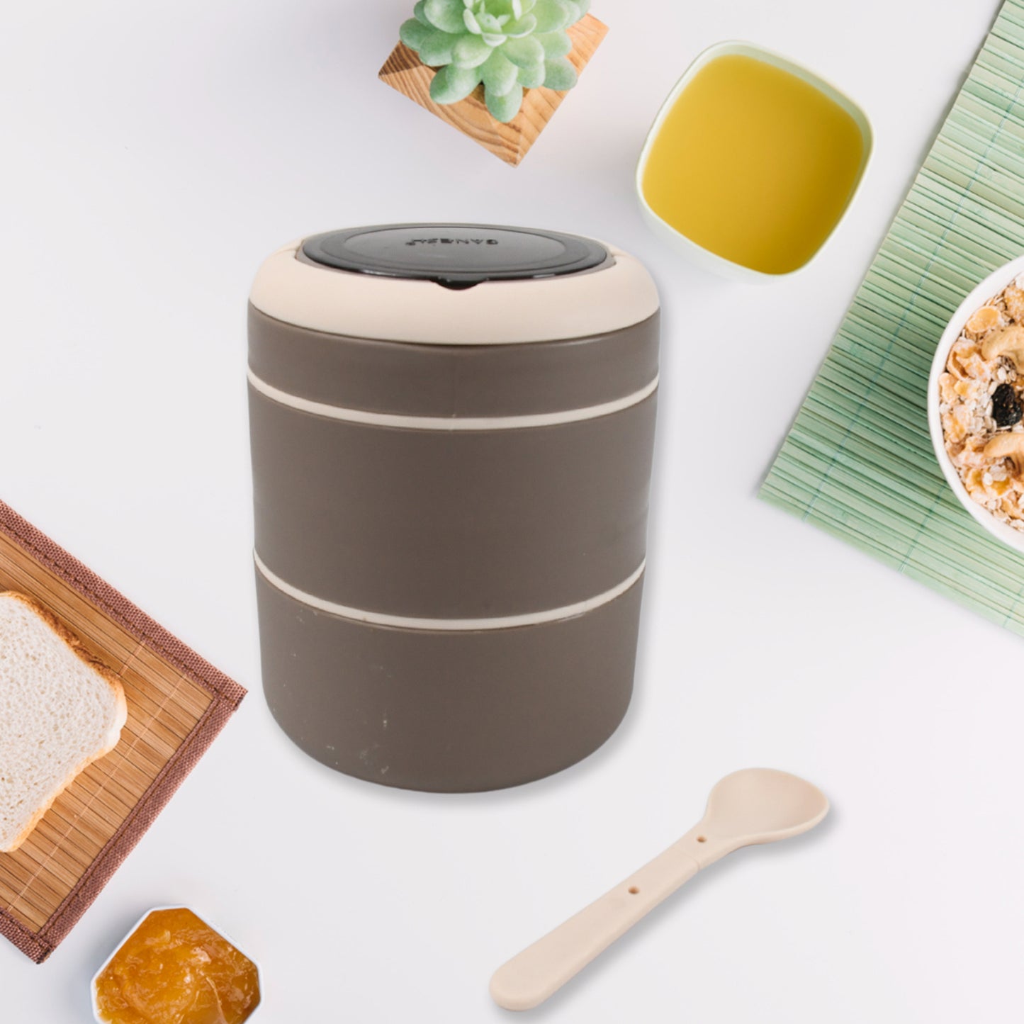 Ganesh Smart Stack 2 Layer Protable Lunch Box Stainless Steel Airtight
