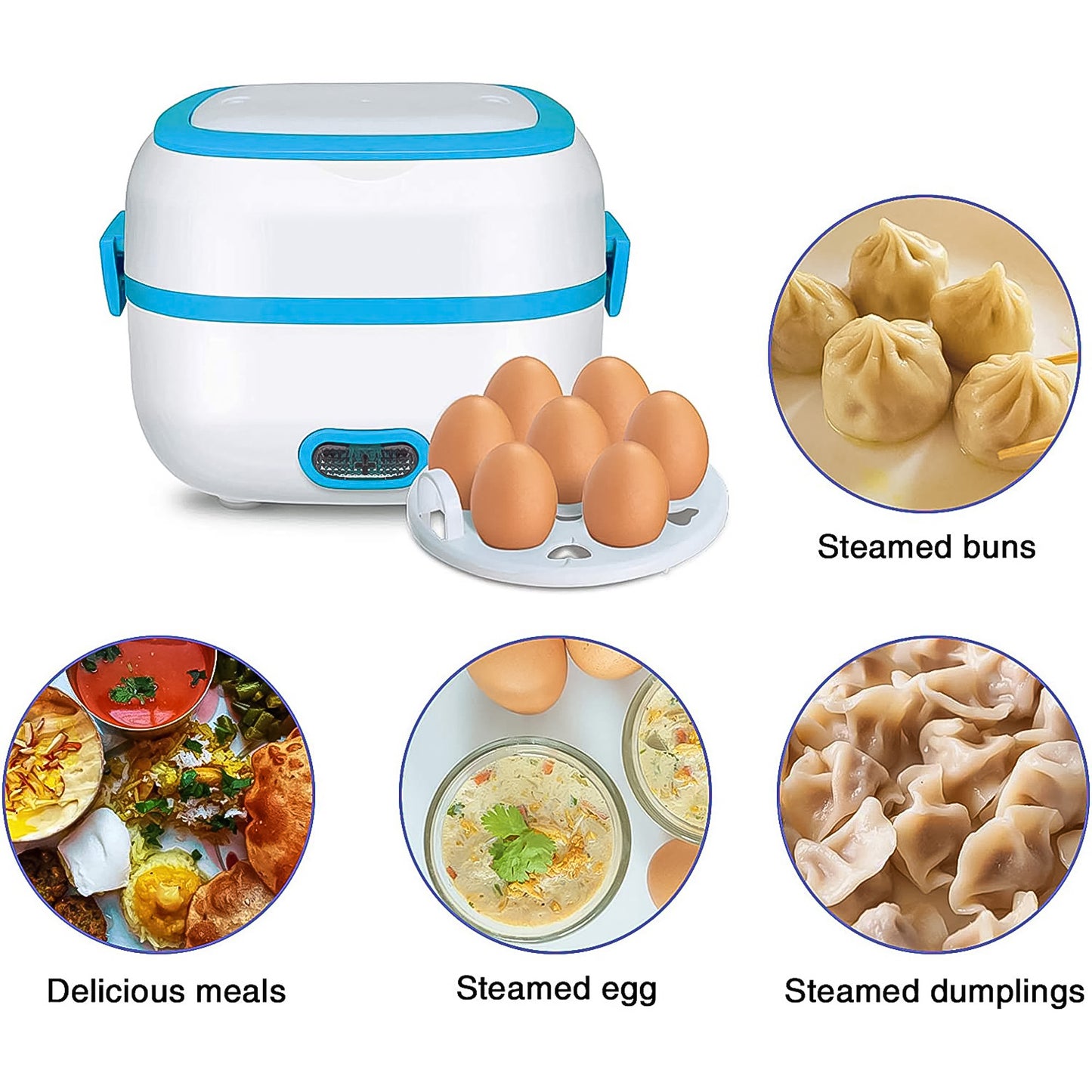 Electric Lunch Box 3 In 1 Heater Cooker Steamer With Stainless Steel Bowls (1 Set)
