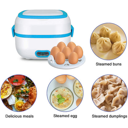 Electric Lunch Box 3 In 1 Heater Cooker Steamer With Stainless Steel Bowls (1 Set)