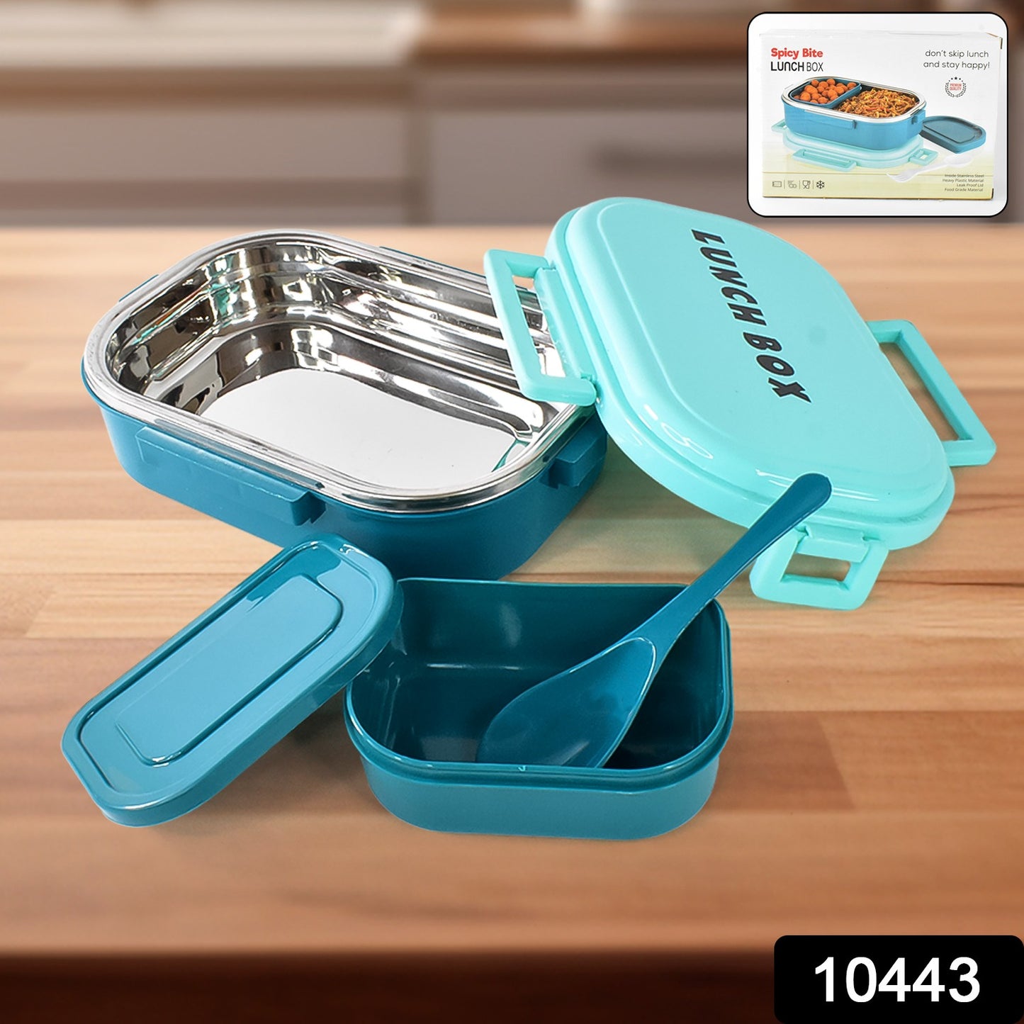 3 In 1 Stainless Steel Lunch Box With Plastic Small Box Spoon (1 Set)