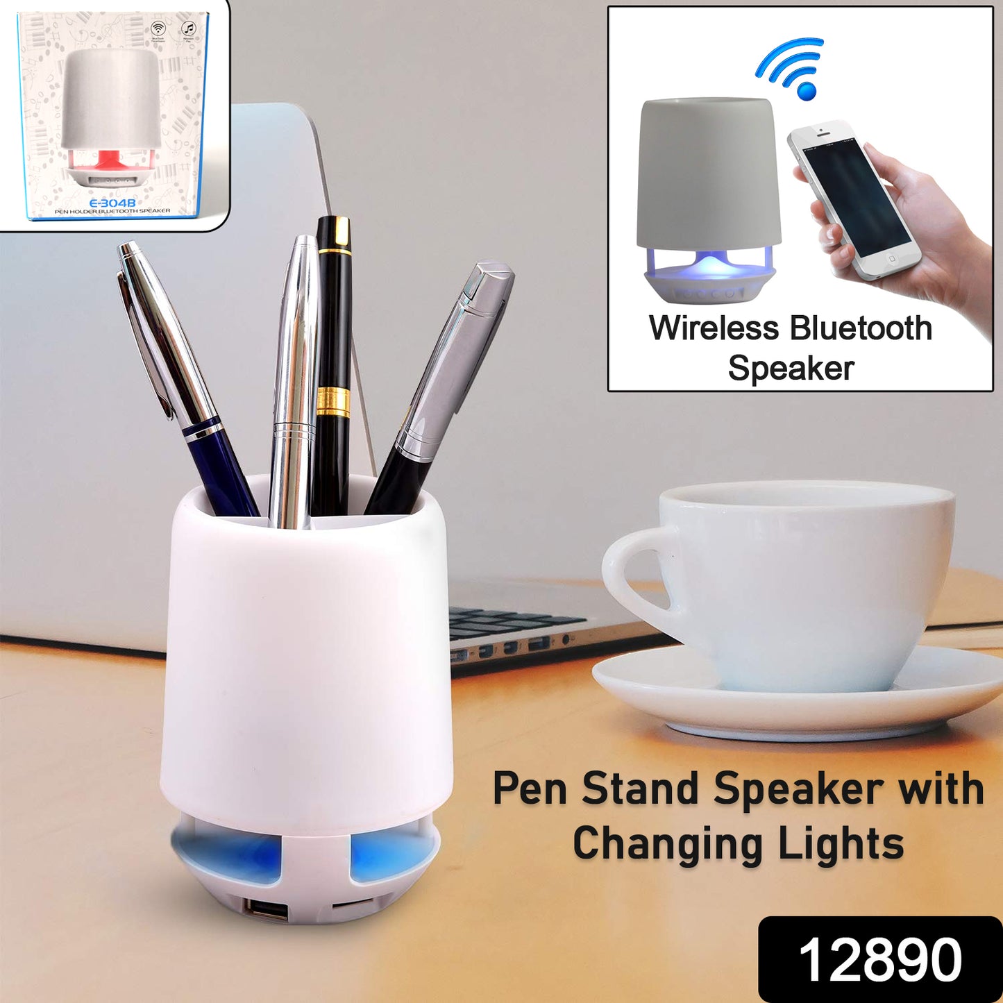 Multifunctional 4 Compartment Pen Holder With Bluetooth Speaker Laptop Desk Speaker  Table Lamp Night Lamp Smart Color Changing Pen Stand