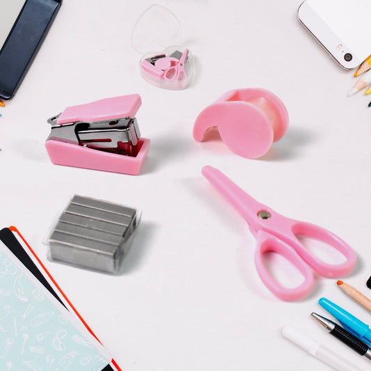 Mini Office Stationery Kit Includes Stapler Scissors Paper Clips Tape Dispenser Transparent Tape And Stapler