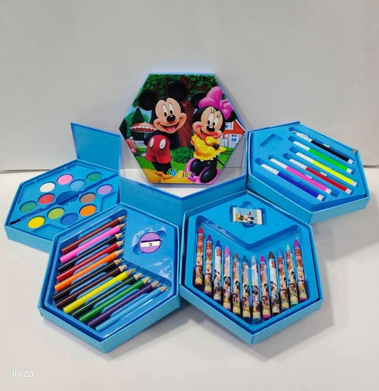 46 Pcs Plastic Art Colour Set (Blue) With Color Pencil Crayons Oil Pastel And Sketch Pens