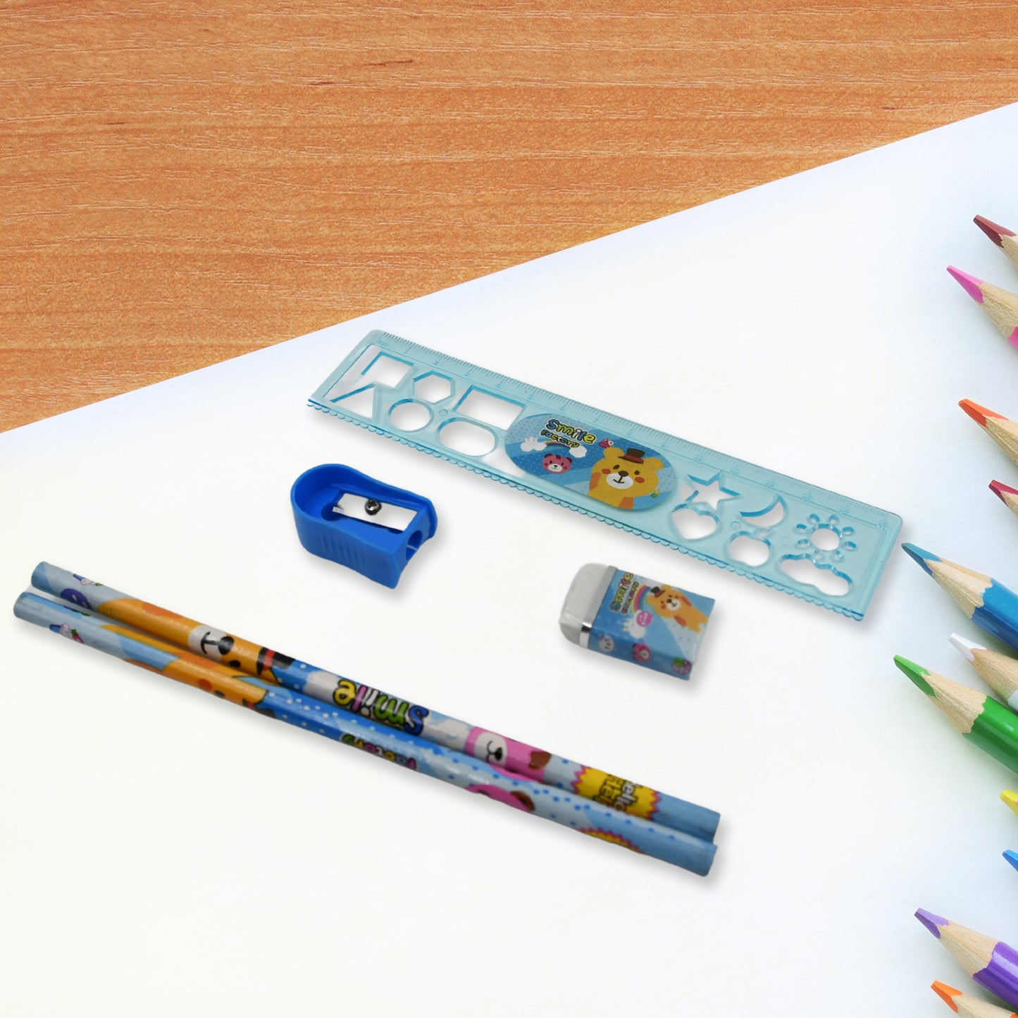 Stationery Kit For Kids - Stationery Set Includes Wooden Pencil Sharpener Pencil And Eraser (6 Pcs Set)