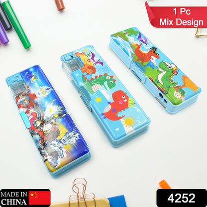 Multipurpose Compass Box Plastic Double Deck Pencil Case With 2 Compartments