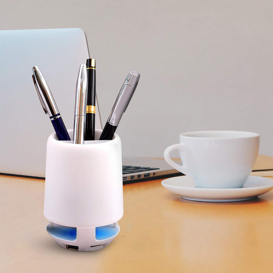 Multifunctional 4 Compartment Pen Holder With Bluetooth Speaker Laptop Desk Speaker  Table Lamp Night Lamp Smart Color Changing Pen Stand