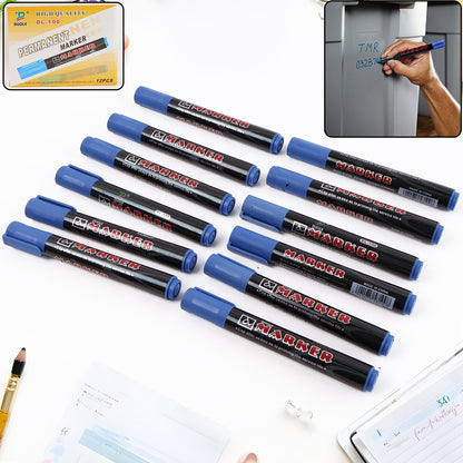 Premium Permanent Blue Marker Pen Set (12 Pc)