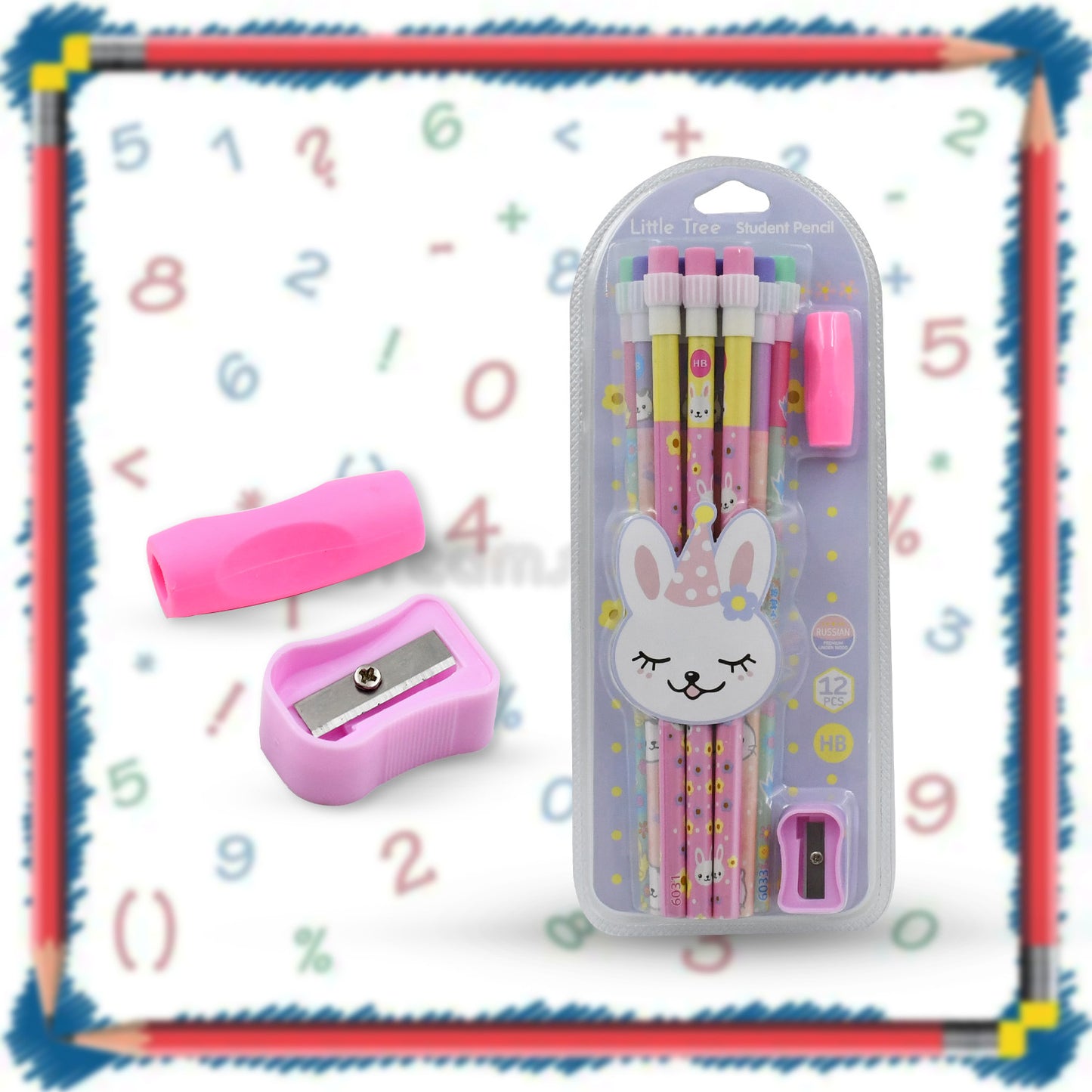 Cute Rabbit Bear Drawing Graphite Writing Pencil Stationery Kit With Pencil Sharpener  Eraser Pencil And Eraser Set With Eraser For Kids For Girls Fancy School Stationary Birthday Party Return Gift (14 Pc Set)
