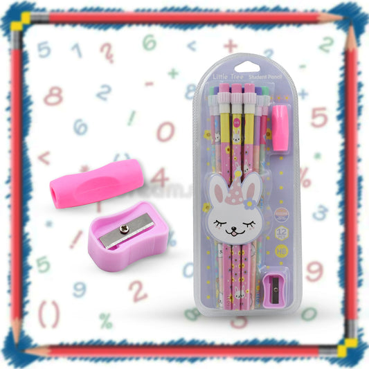 Cute Rabbit Bear Drawing Graphite Writing Pencil Stationery Kit With Pencil Sharpener  Eraser Pencil And Eraser Set With Eraser For Kids For Girls Fancy School Stationary Birthday Party Return Gift (14 Pc Set)