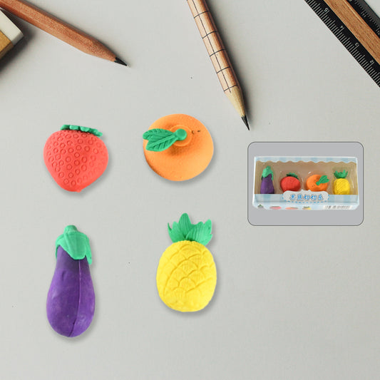 Mini Cute Vegetables And Fruits Erasers (4 Pc Set)