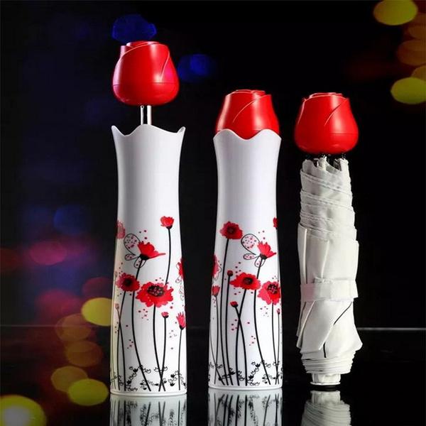 Rose Umbrella Lightweight Waterproof with Mini Rose Flower Case