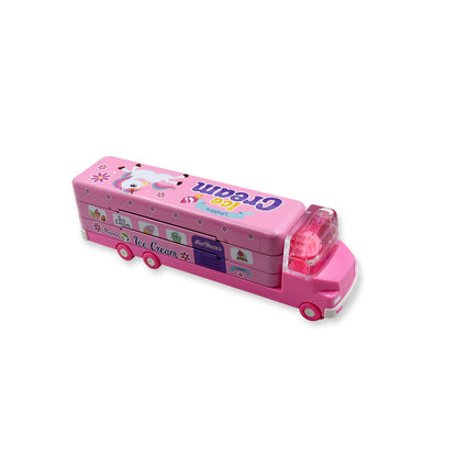 Double Decker Magic Ice Cream Truck Compass Multi Level Metal Truck Compass Pencil Case With Movable Wheels  Sharpener