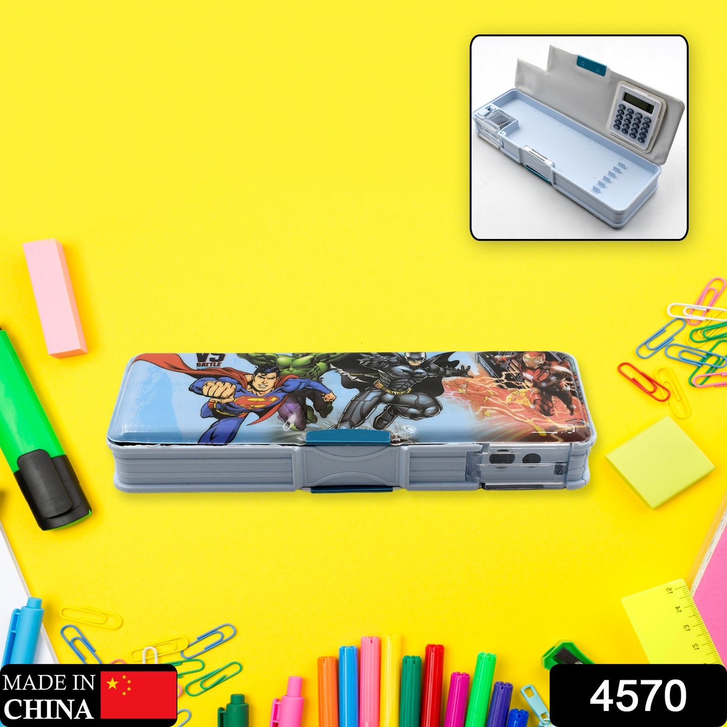 Double Sided Magnetic Geometry Box Pencil Compass Box With Calculator And Sharpener