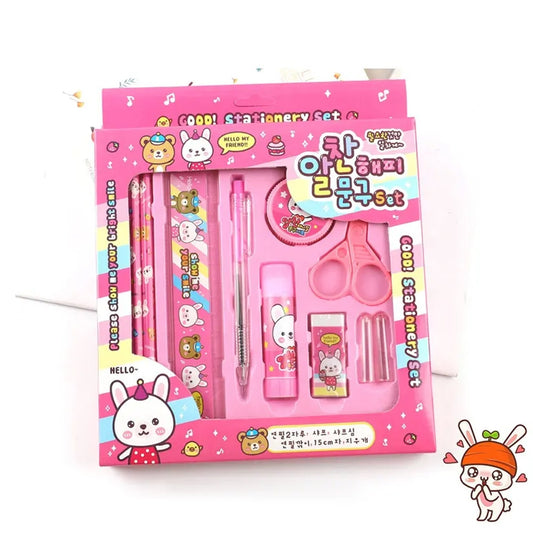 10 Pcs Set Stationary Set Including Pencil Ruler Rubber Sharpener Glue Ballpoint Pen Scissors