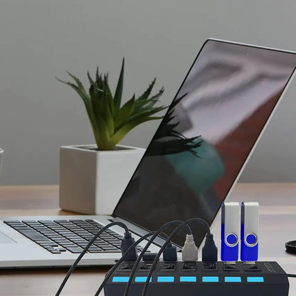 Usb Splitter Multi Port Usb 2.0 Hub 7 Port With Independent Onoff Switch And Led Indicators