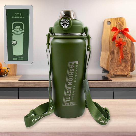 Stainless Steel Water Bottle With Straw Strap Handle (1500ml)