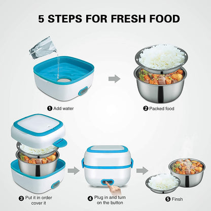 Electric Lunch Box 3 In 1 Heater Cooker Steamer With Stainless Steel Bowls (1 Set)
