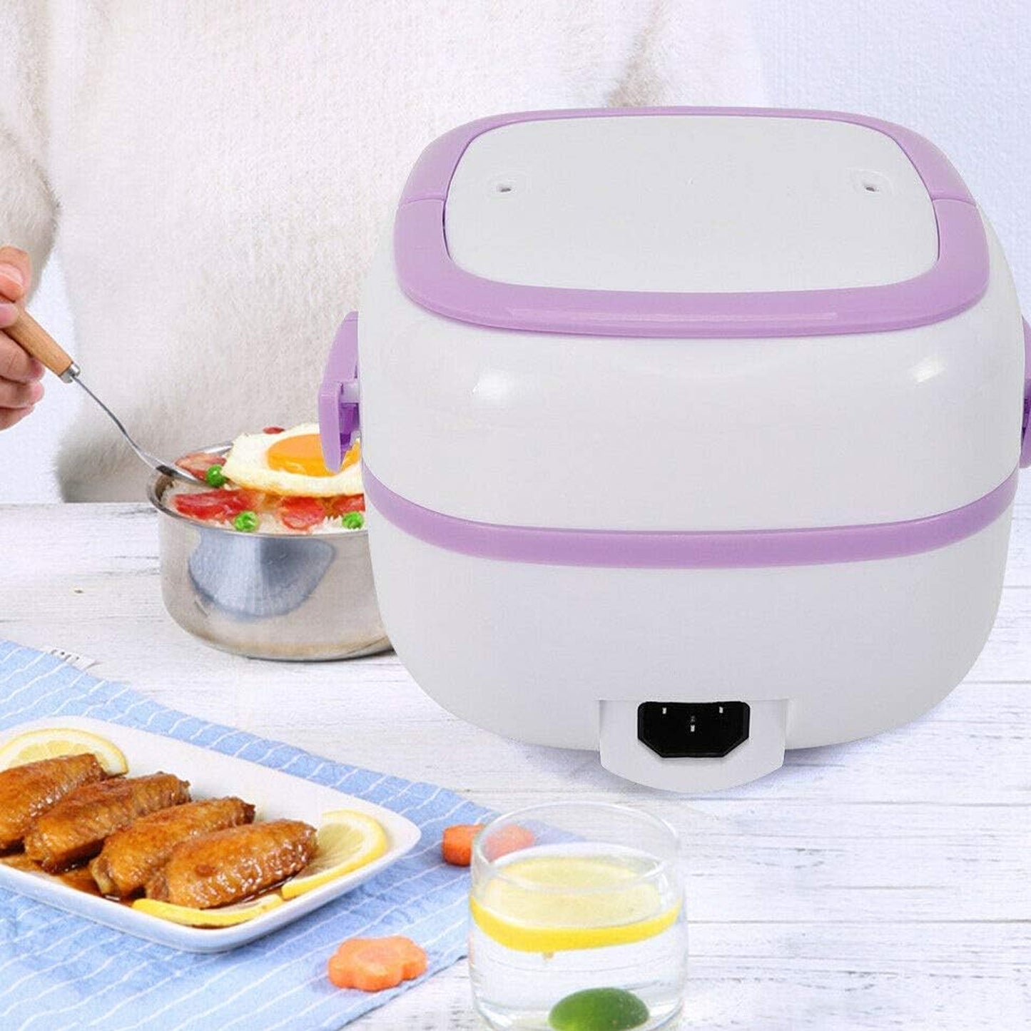 Electric Lunch Box Portable Food Warmer Food Heating Stainless Steel Compartments, 220V 200W
