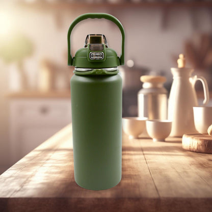 Stainless Steel Water Bottle With Straw Strap Handle (1500ml)