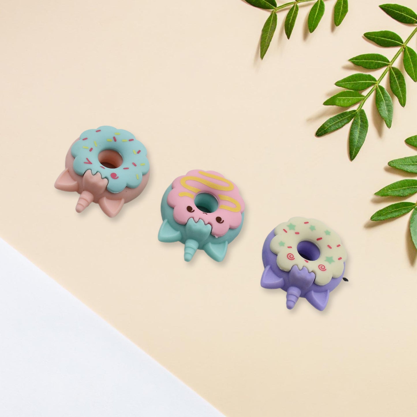Tree Small Sized Cartoon Themed Non-toxic Donut Erasers School Stationery  For Kids - Boys  Girls  Birthday Gift Return Gift (3pc Set)