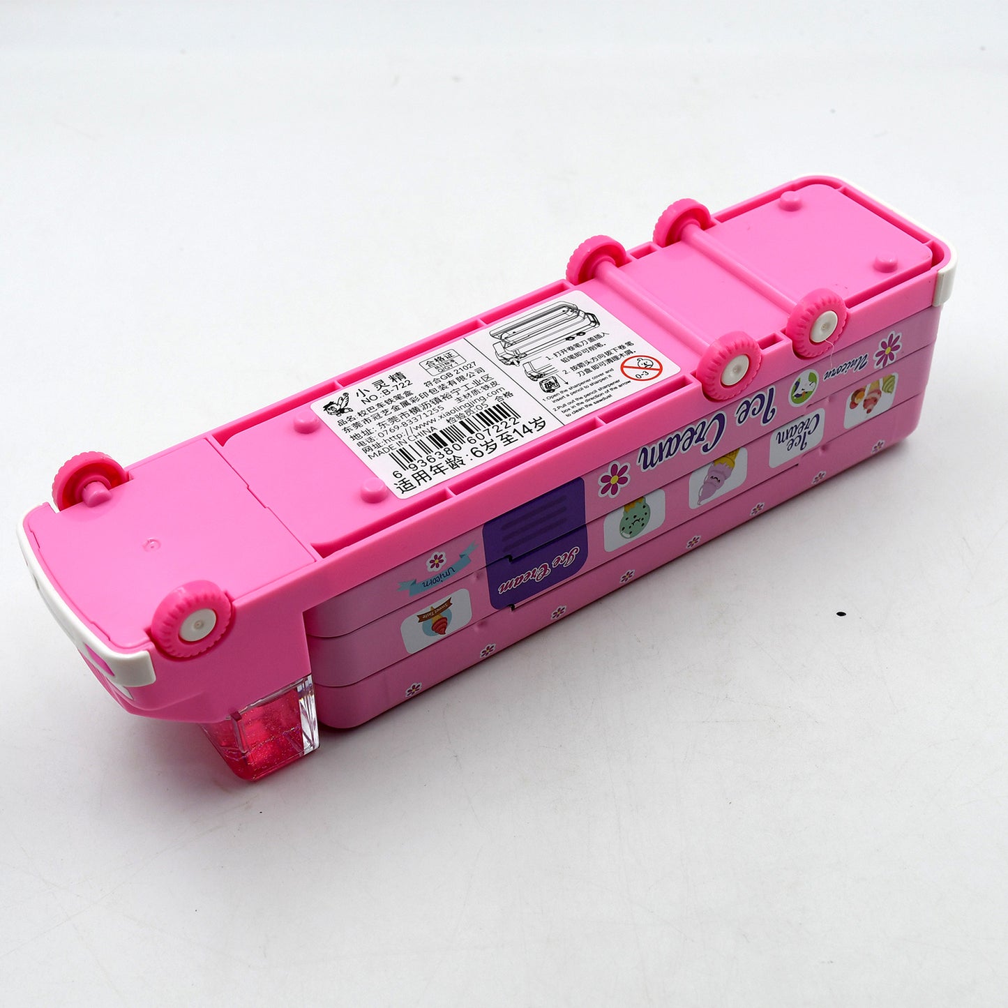Double Decker Magic Ice Cream Truck Compass Multi Level Metal Truck Compass Pencil Case With Movable Wheels  Sharpener