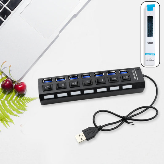 Usb Splitter Multi Port Usb 2.0 Hub 7 Port With Independent Onoff Switch And Led Indicators