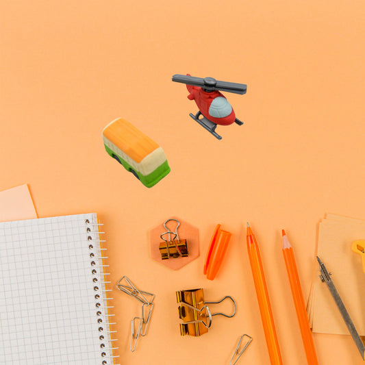 Vehicle Pattern Eraser School Stationery (4 Pc Set)