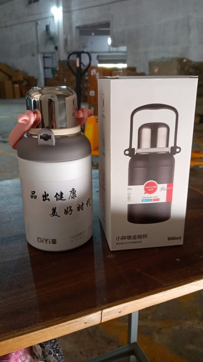 Stainless Steel Vacuum Insulated Water Bottle  Cup  Leak Proof Flask For Tea Coffee  Reusable Water Bottle With Hanging Strap  Bottle For Hot  Cold Drinks Wide Mouth Water Flask (900 Ml  Mix Color)