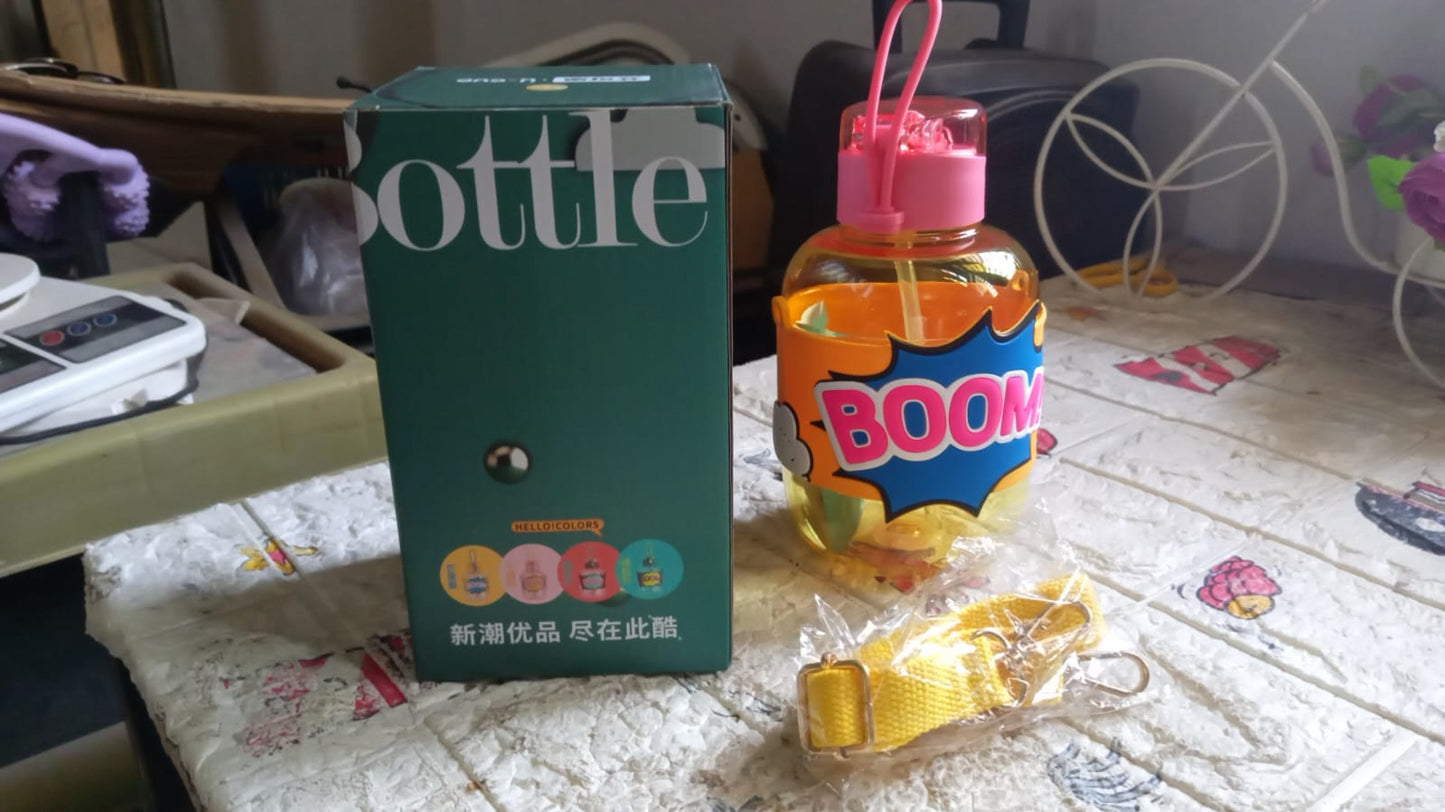 Cute Plastic Water Bottle With Adjustable Shoulder Strap Straw And Rubber Grip Potable Drinking Cup Water Bottle For Kids  Water Bottle  Return Gift For Kids Adults  School Water Bottle (1 Pc  750 Ml)