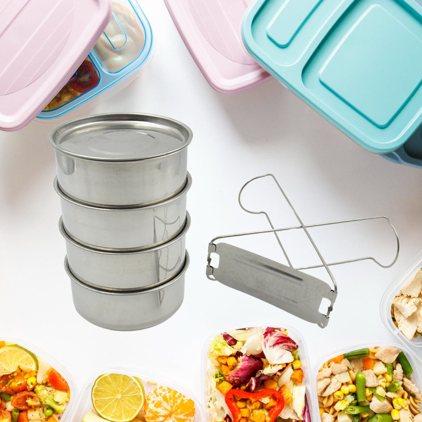 Double Wall Insulated Stainless Steel Tiffin 4 Compartment Lunch Box