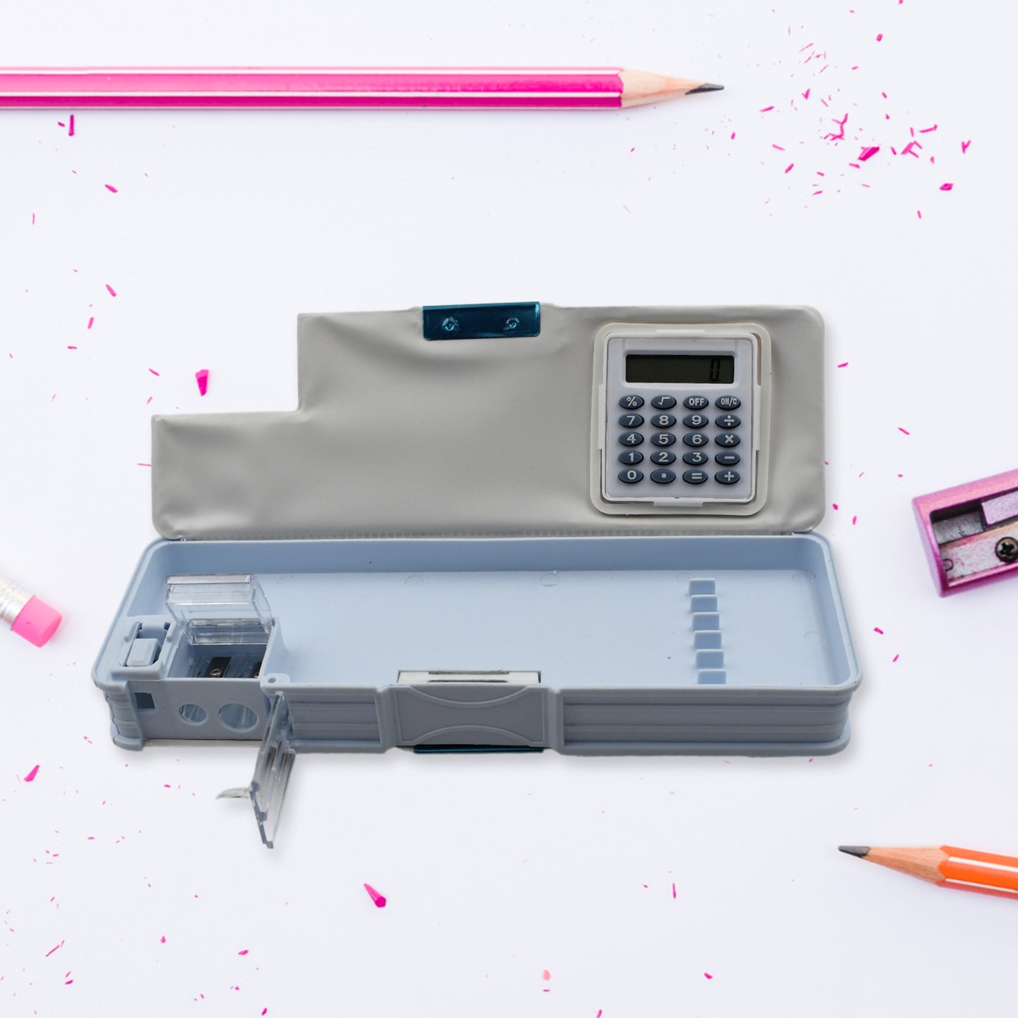 Double Sided Magnetic Geometry Box Pencil Compass Box With Calculator And Sharpener
