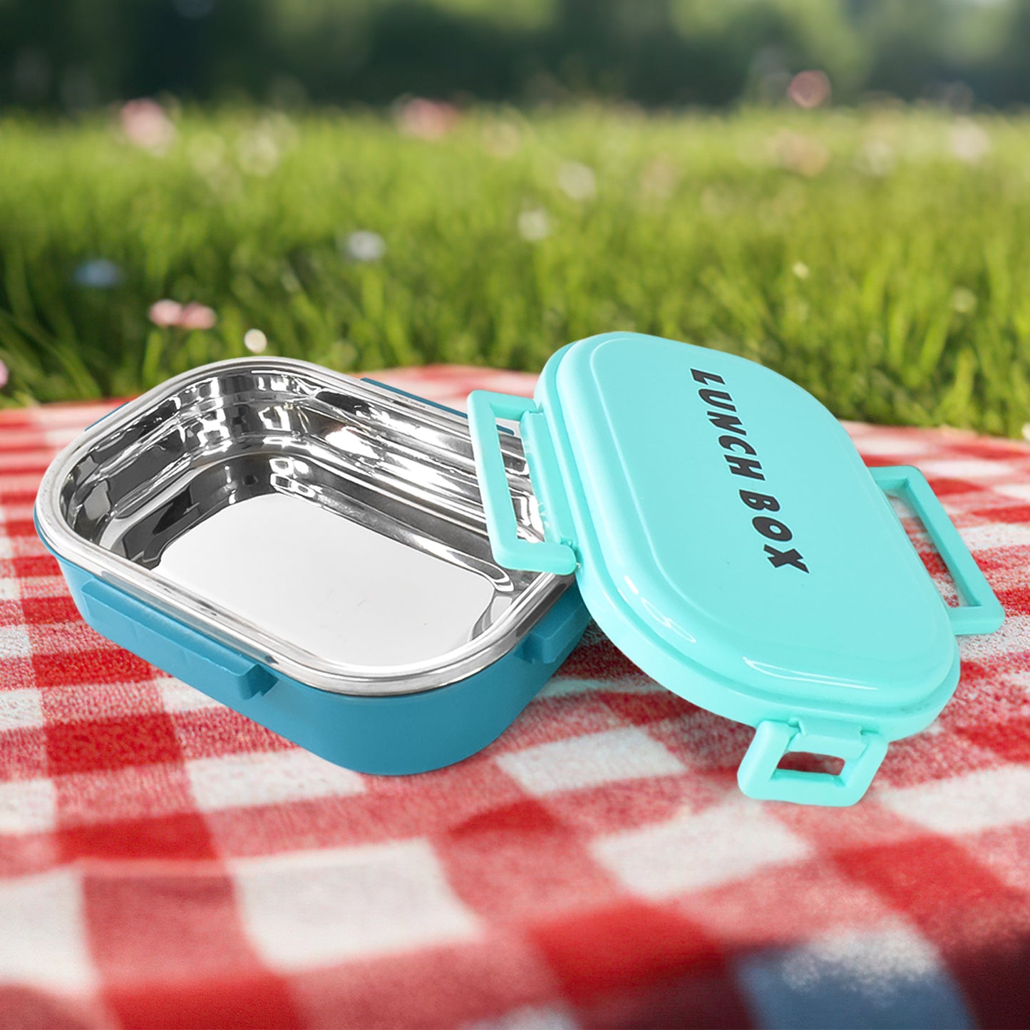 3 In 1 Stainless Steel Lunch Box With Plastic Small Box Spoon (1 Set)