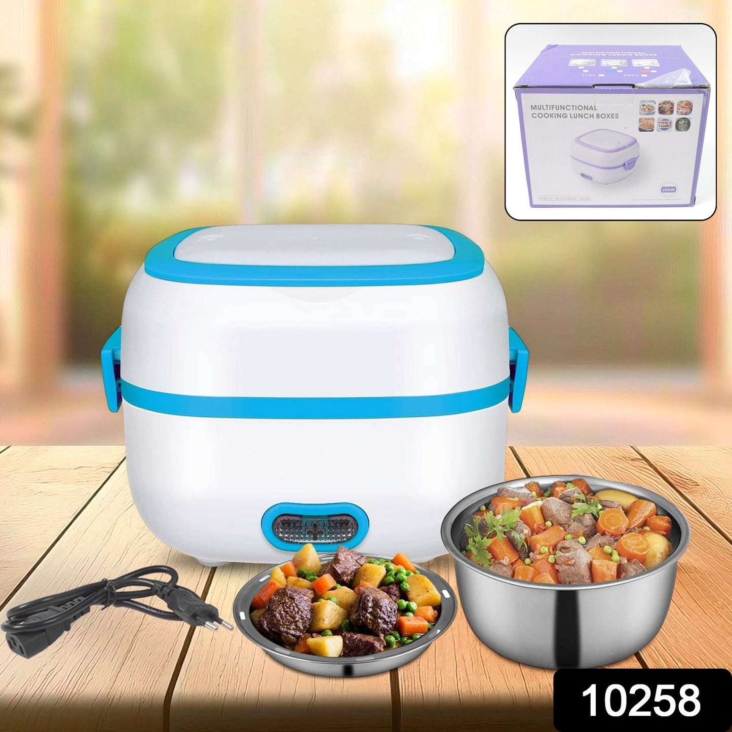 Electric Lunch Box 3 In 1 Heater Cooker Steamer With Stainless Steel Bowls (1 Set)