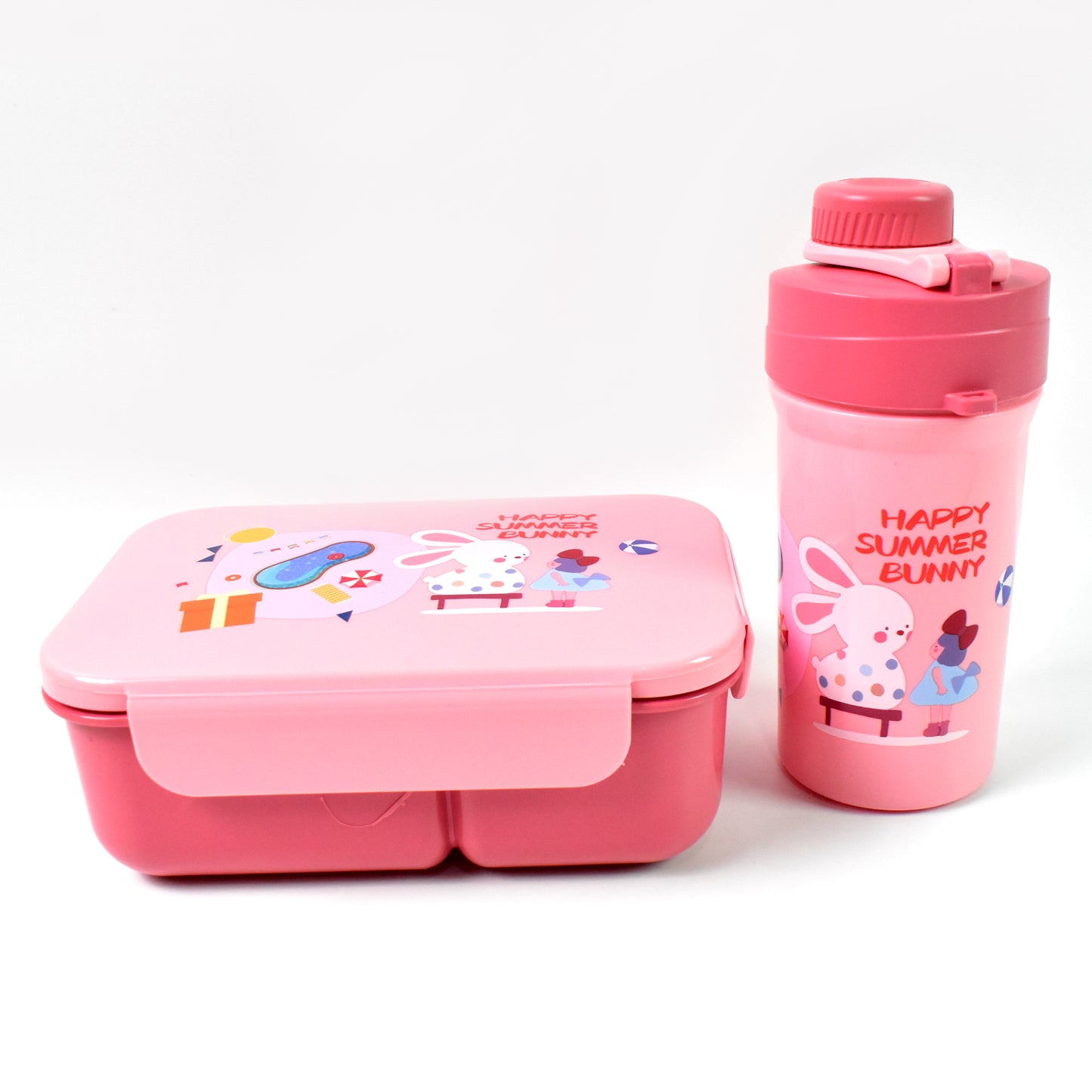 Plastic Lunch Box Leak Proof 2 Compartment With Bottle And Fork (1 Set)
